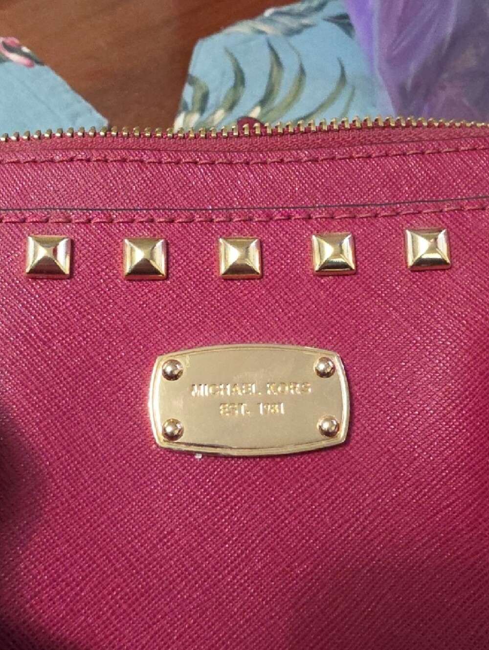 Michael Kors Fuchsia/red Wine Studded Dome Satchel with Gold Hardware - Picture 2 of 6
